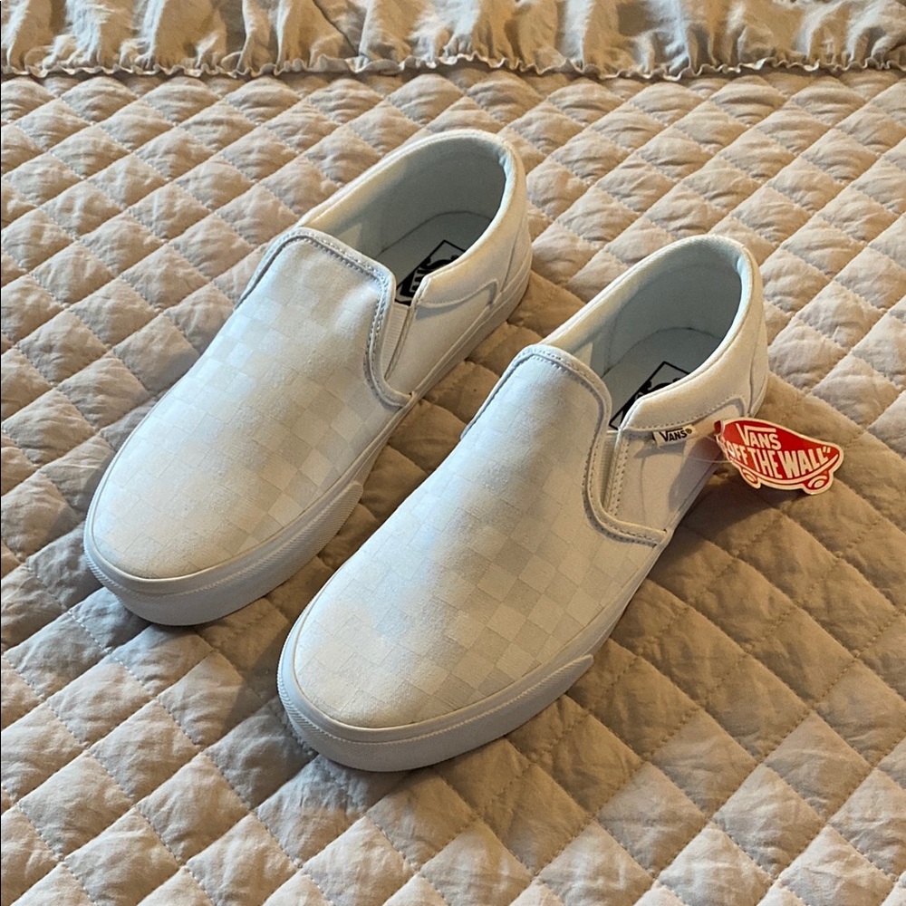 Vans White Checkered Slip-On Shoes